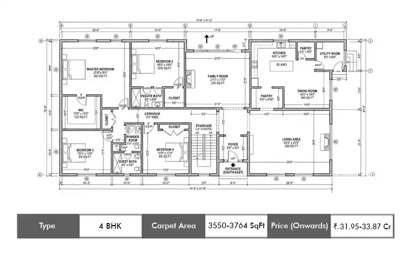 Lodha Elise Worli 4 BHK floor plan, 3550 sq ft carpet area
