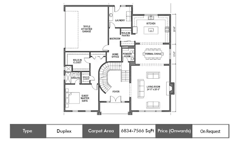 Lodha Elise Worli Duplex floor plan, 6834 sq ft carpet area
